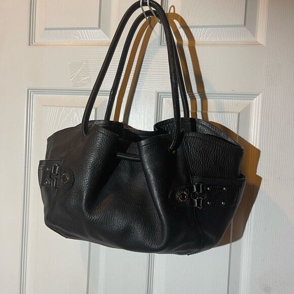 Cole Haan Black Pebbled Leather Hobo medium shoulder bag silver tone accents - Picture 2 of 16